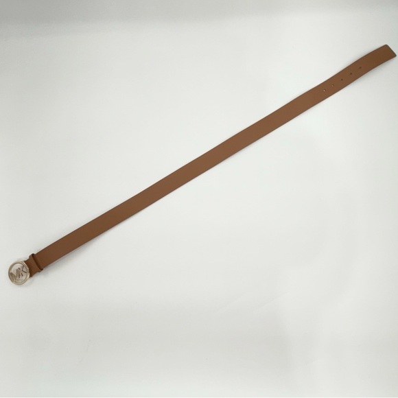 Michael Kors Brown Leather Belt Large – Gold MK Logo Buckle, Genuine Leather - Picture 5 of 16